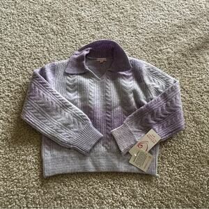 NWT Design History Purple Ombré Cable Knot V Neck Collared Long Sleeve Sweater M